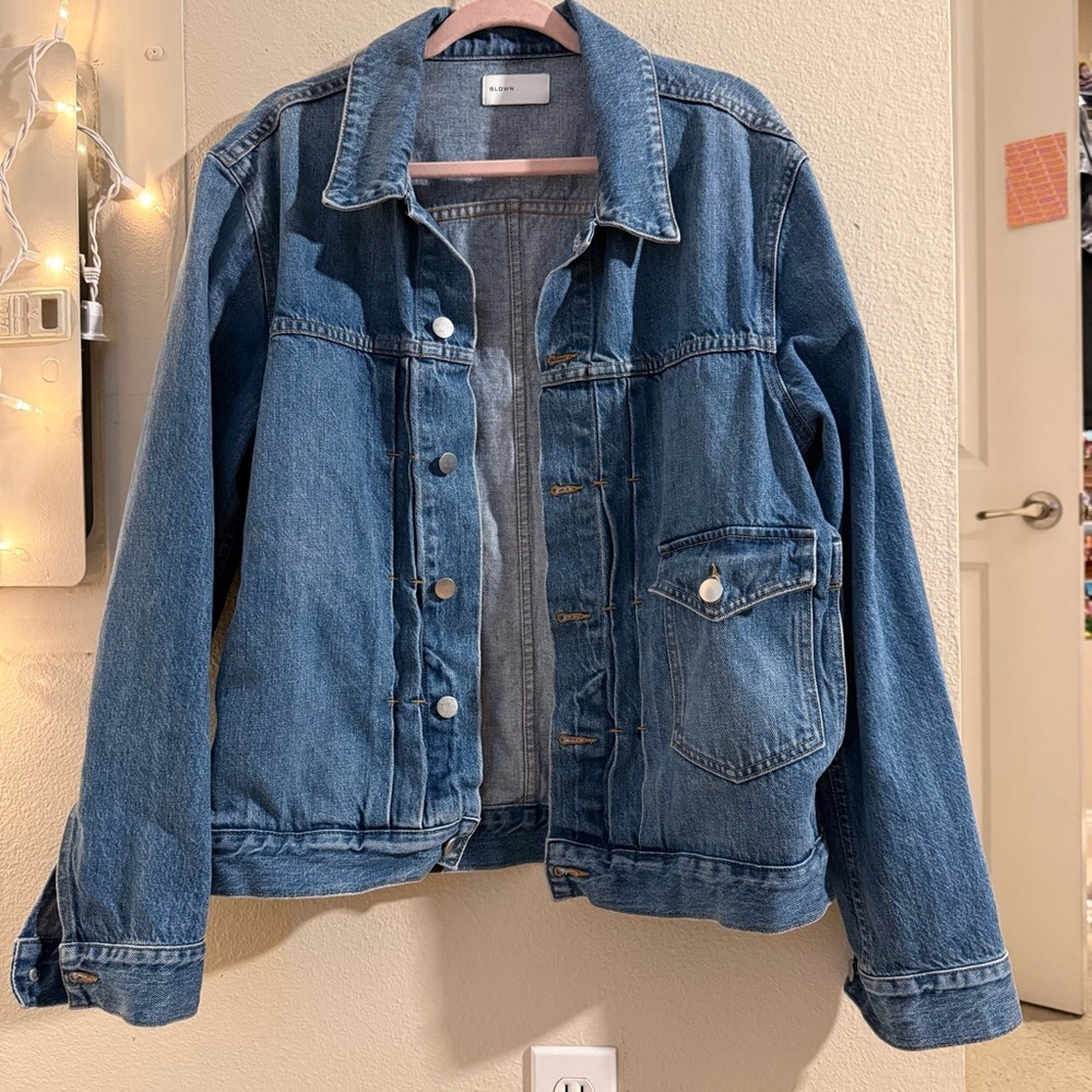 BLDWN Denim Jacket Medium Wash Classic Trucker Button Front Women’s